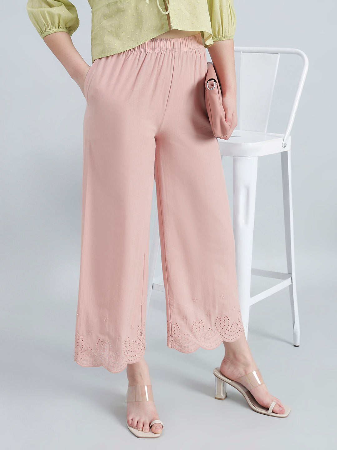 Baby Pink Cotton Hakoba Palazzo