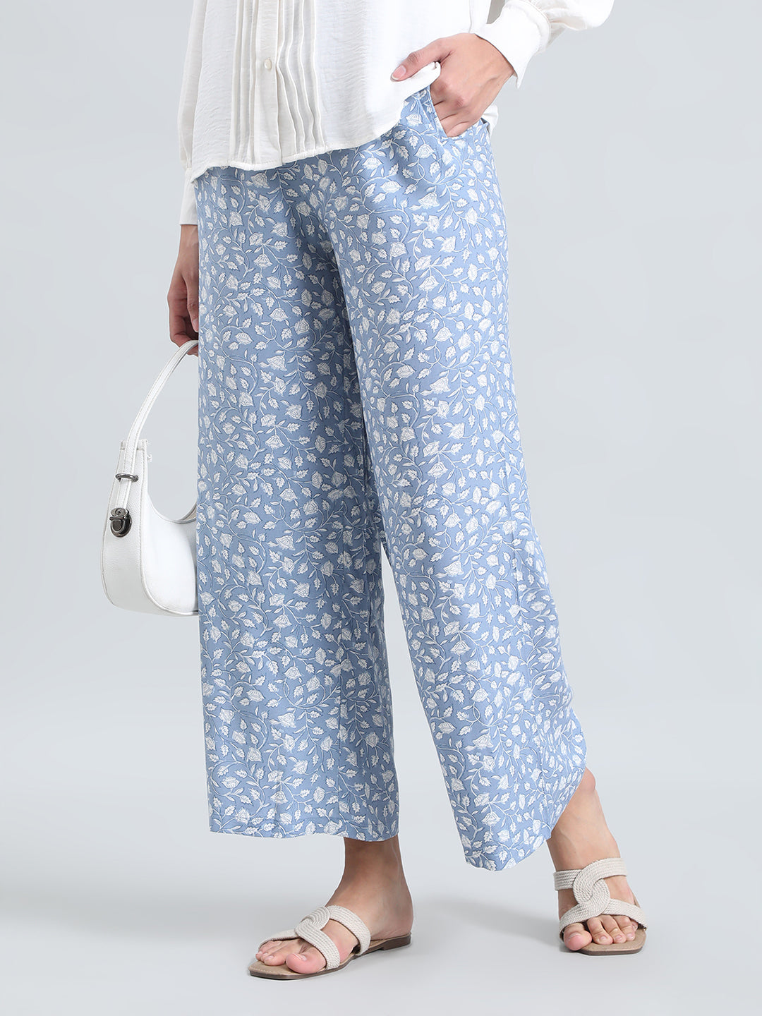 Blue Woven Viscose Printed Palazzo