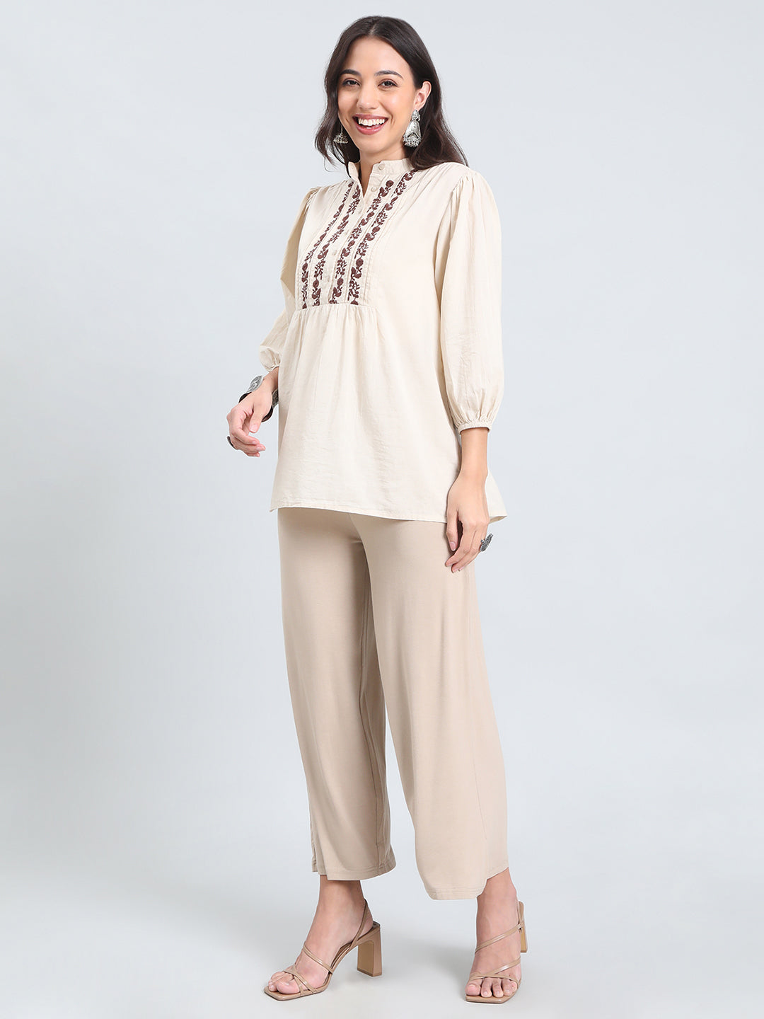 Dark Beige Viscose Knit Palazzo