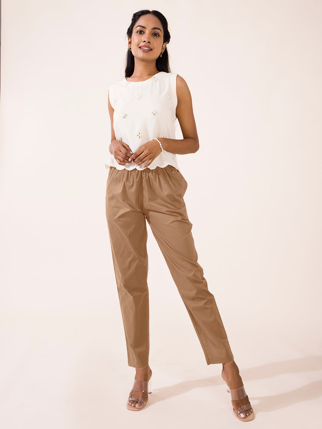 Light Brown Cotton Cambric Cotton Pants