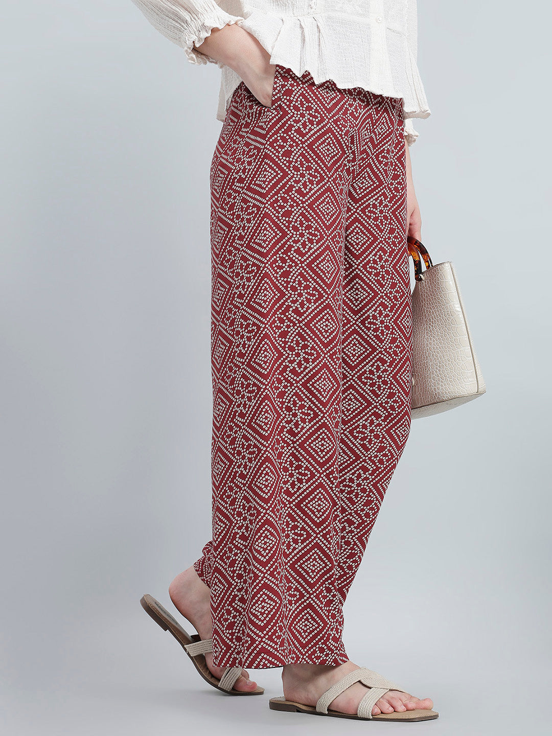 Red Woven Viscose Printed Palazzo