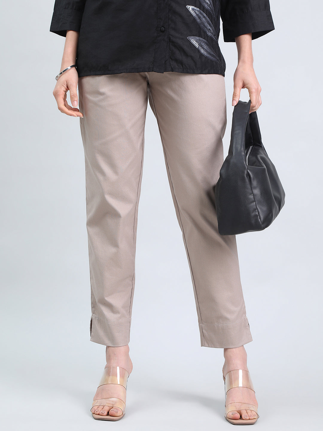 Beige Cotton Pencil Pant