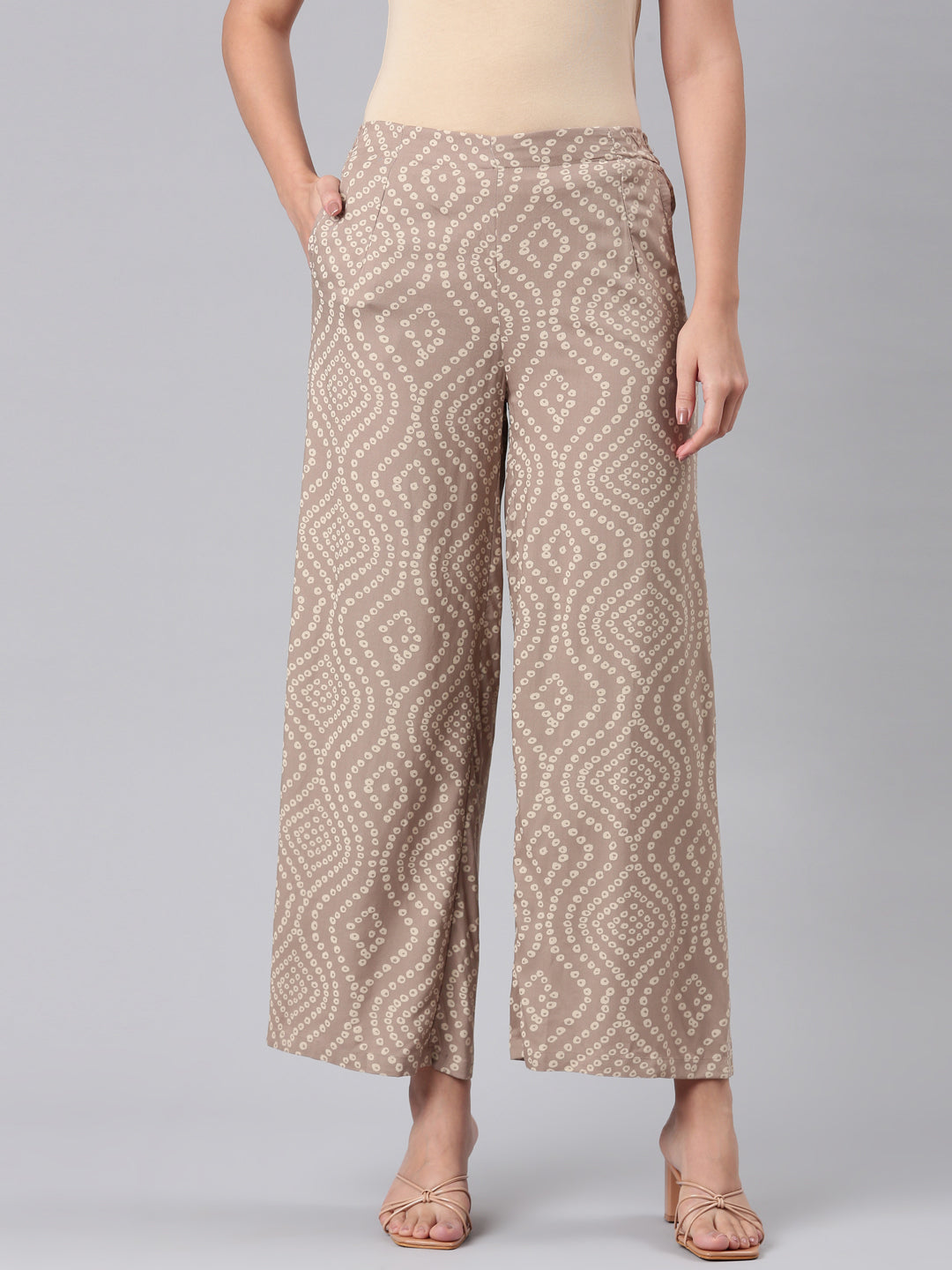 Beige Woven Viscose Printed Palazzo