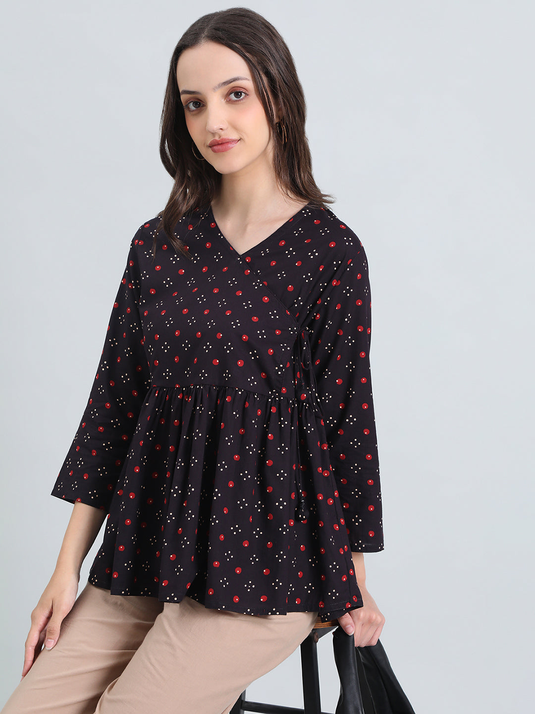 Cotton Bandhani Dot Print Peplum Blouse