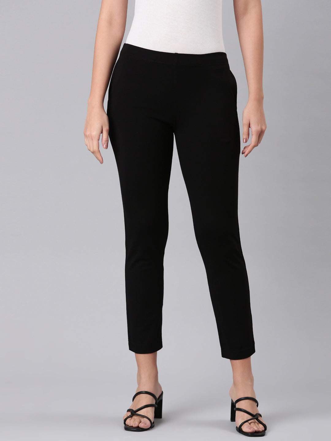 Black Ponte Smart Fit Kurti Pant