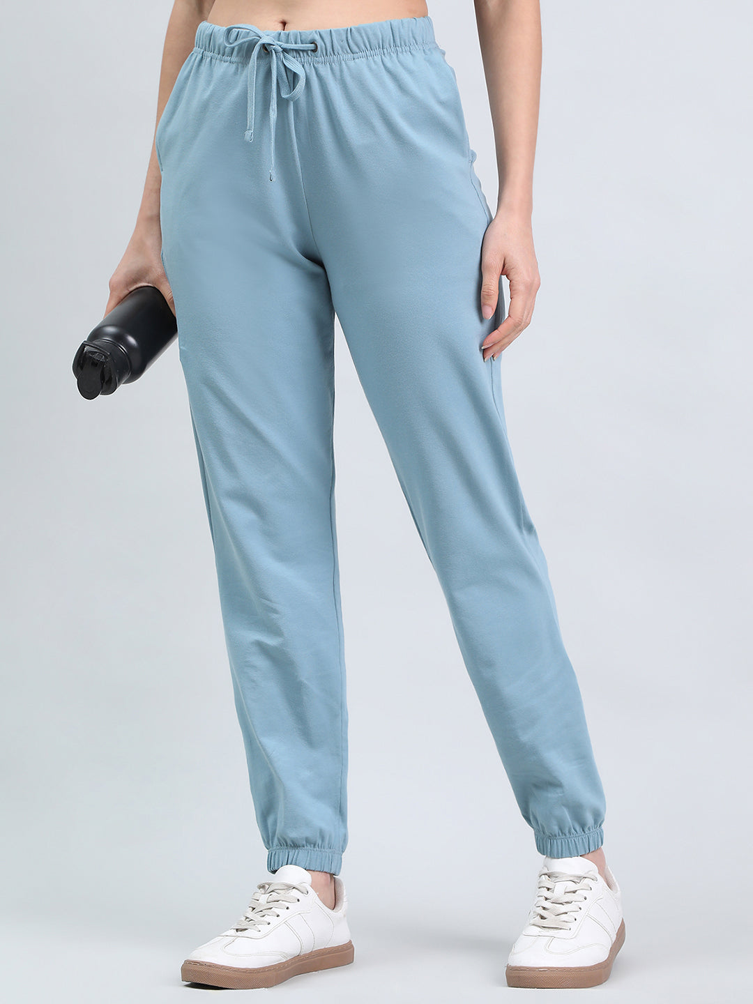 Dusty Blue Cotton Stretch Casual Joggers