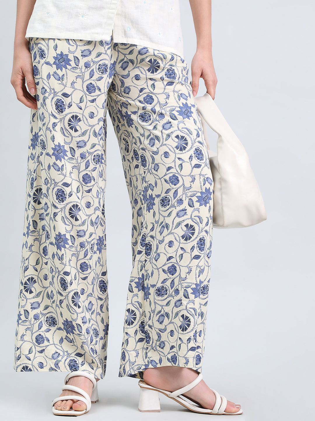 Beige Woven Viscose Printed Palazzo