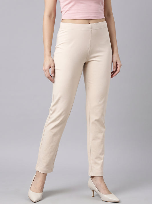 Light Beige Cotton Stretch Kurti Pants
