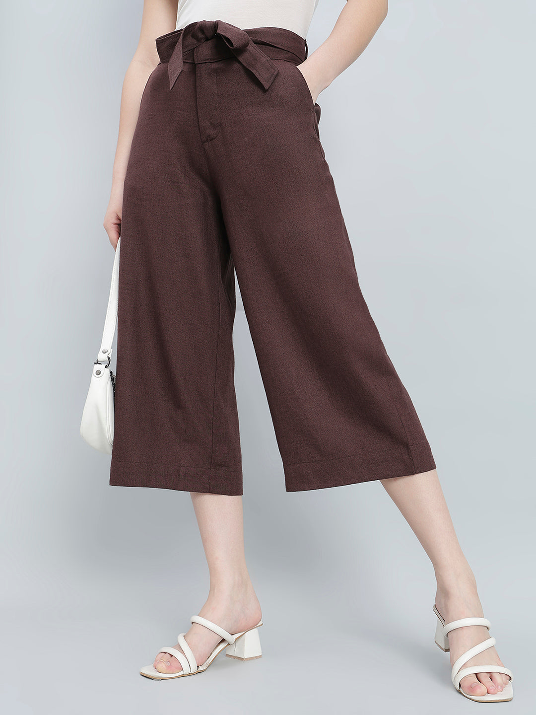 Brown Linen Blend Culottes