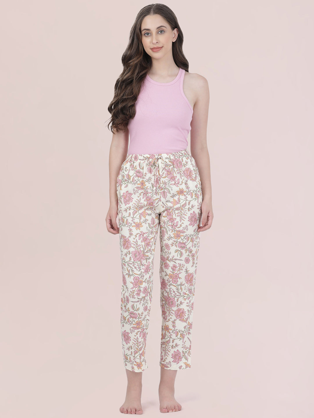White Woven Viscose Printed Lounge Pants