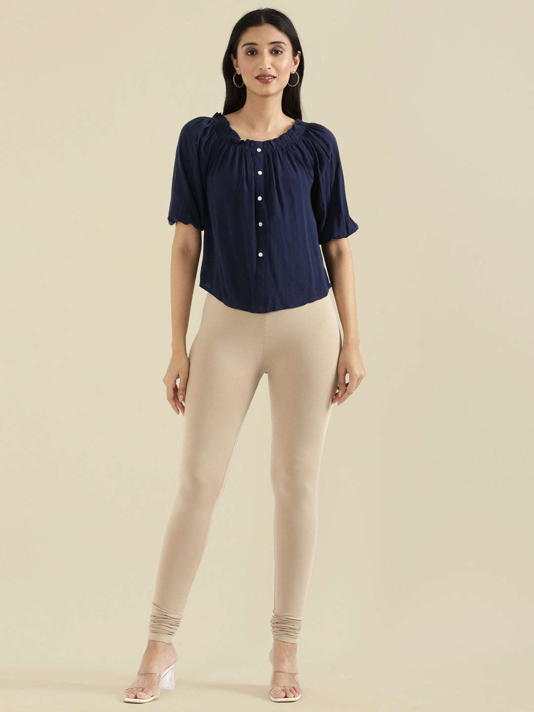 Dark Beige Cotton Stretch Churidar