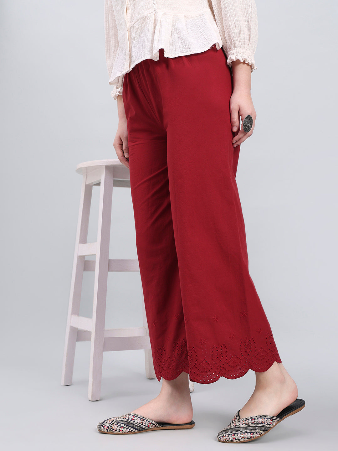 Light Maroon Cotton Hakoba Palazzo