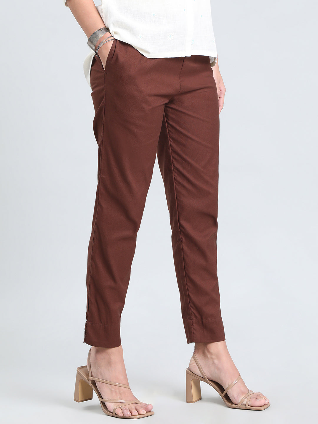 Dark Brown Cotton Pencil Pant