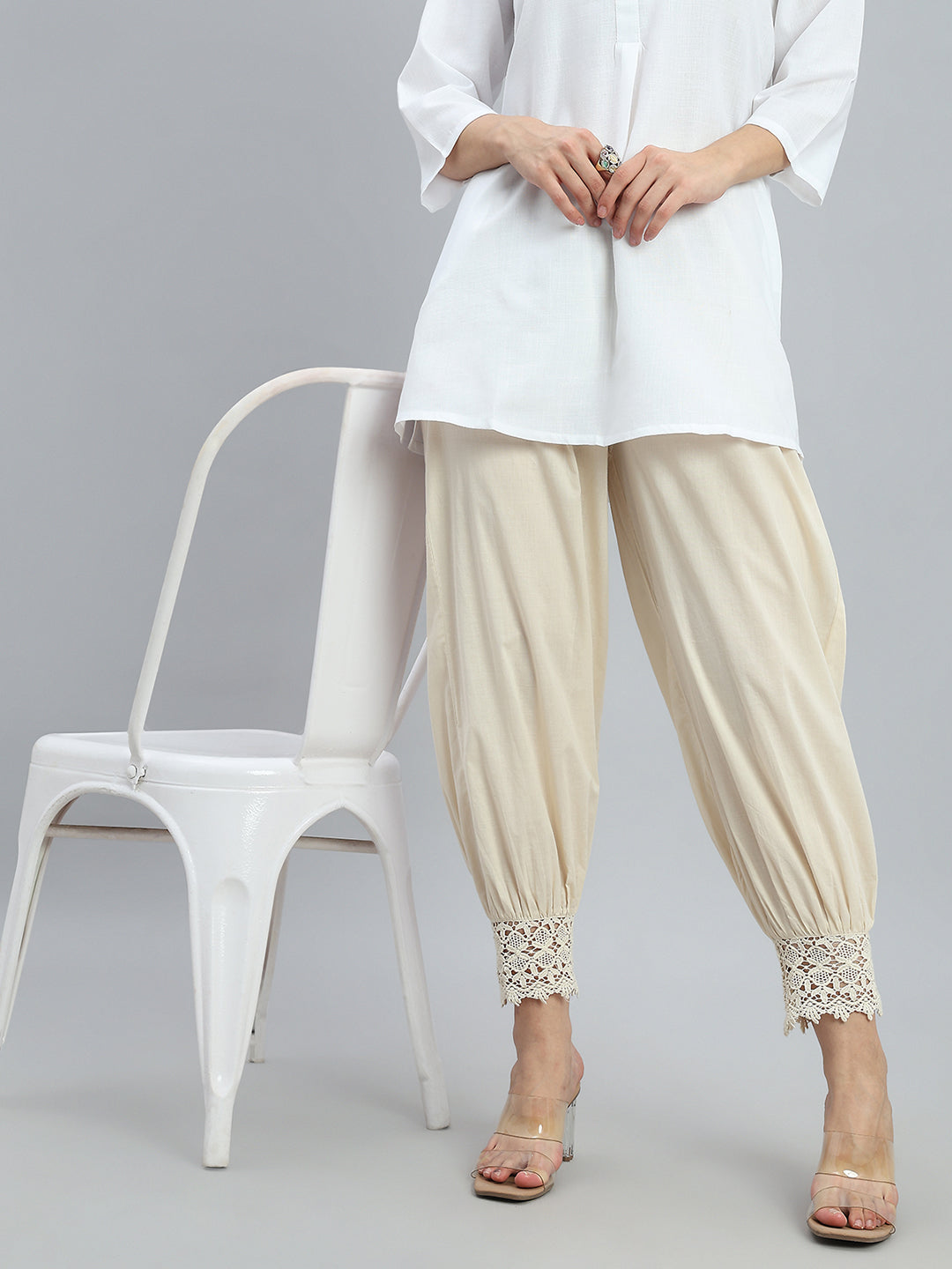 Cream Embroidered Lace Salwar