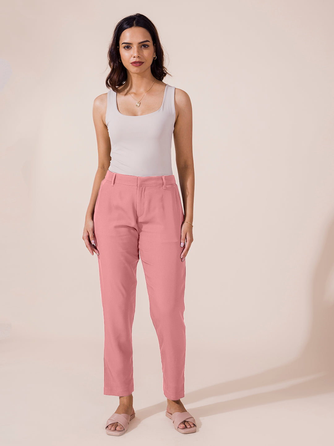 Rusty Pink Crepe Tapered Trouser