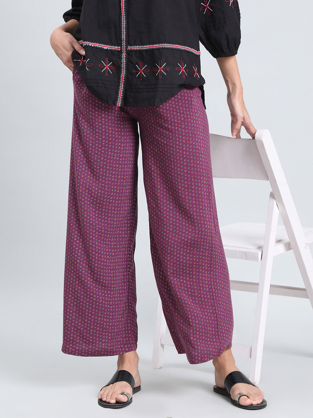 Purple Woven Viscose Printed Palazzo