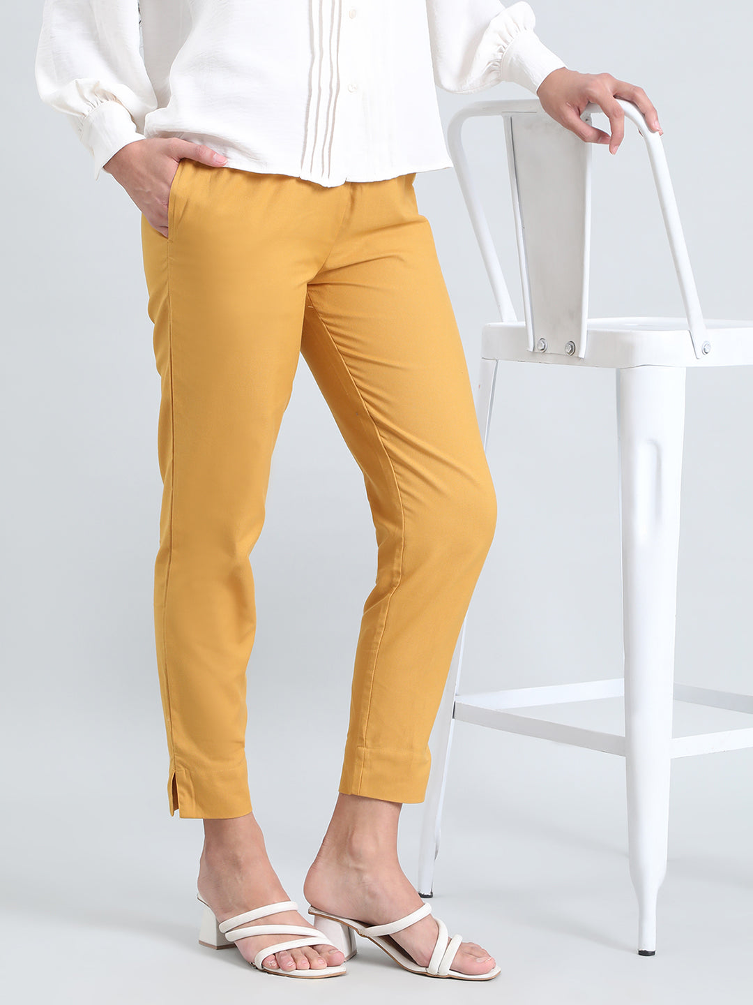 Light Mustard Cotton Pencil Pant