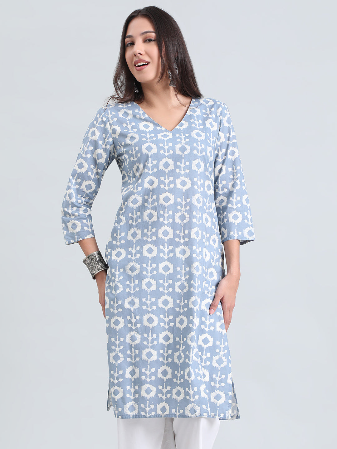 Cotton Ikat Block Print Straight Kurta