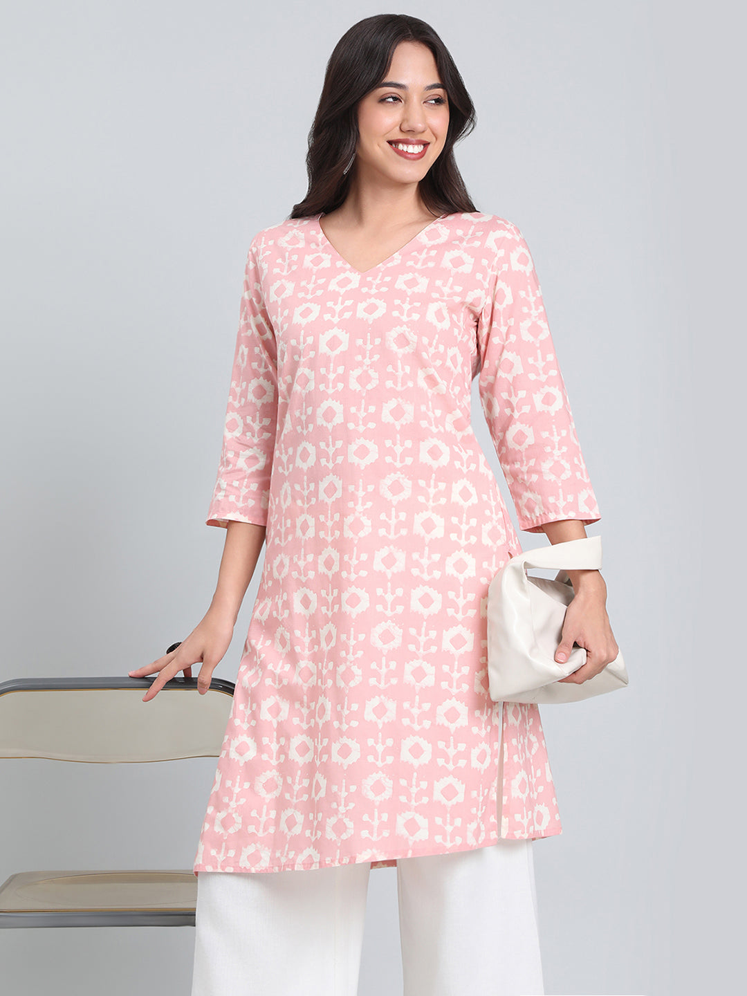 Cotton Ikat Block Print Straight Kurta
