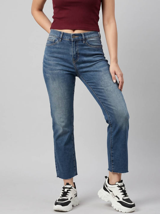 Blue Denim Mini Flare Jeans