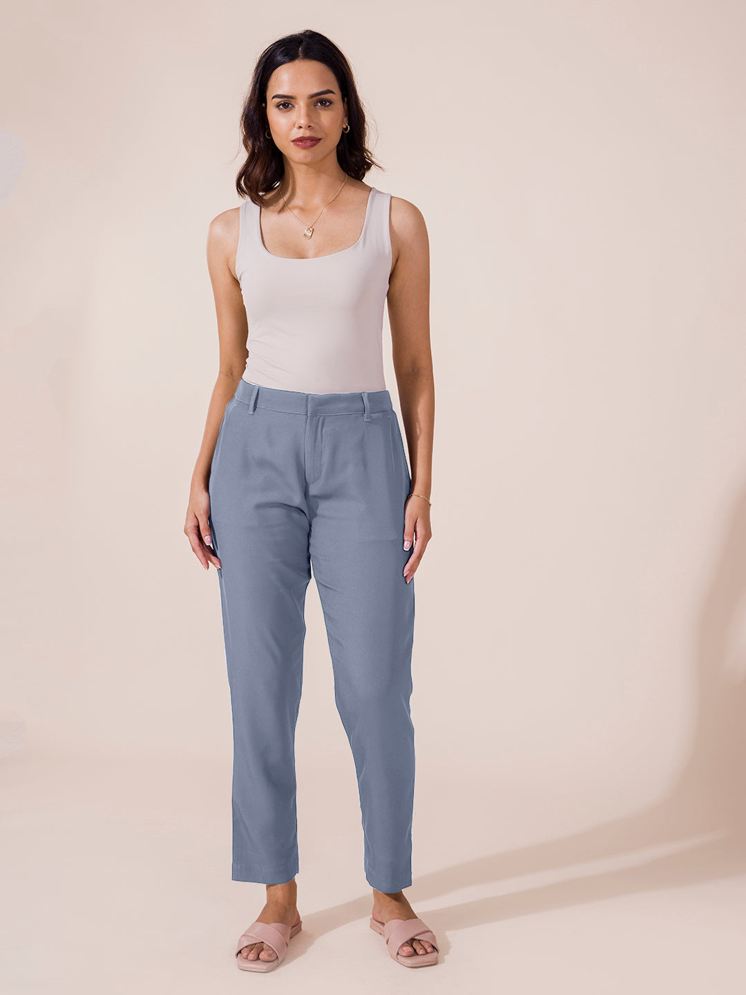 Dusty Blue Crepe Tapered Trouser