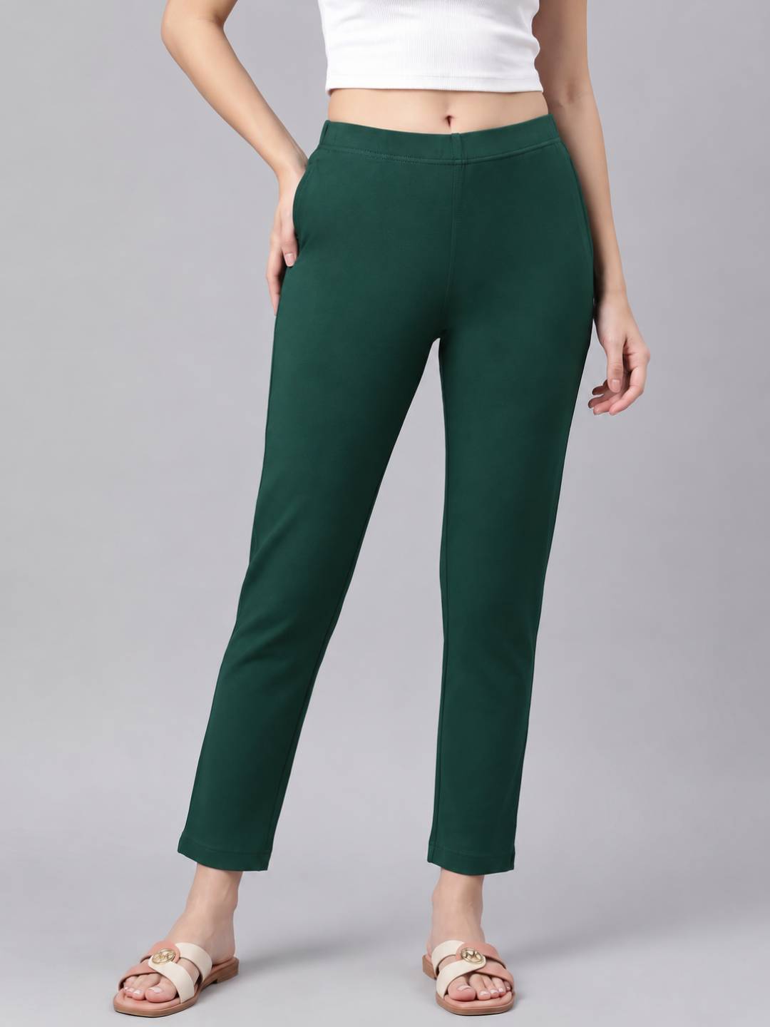 Dark Green Cotton Stretch Kurti Pants