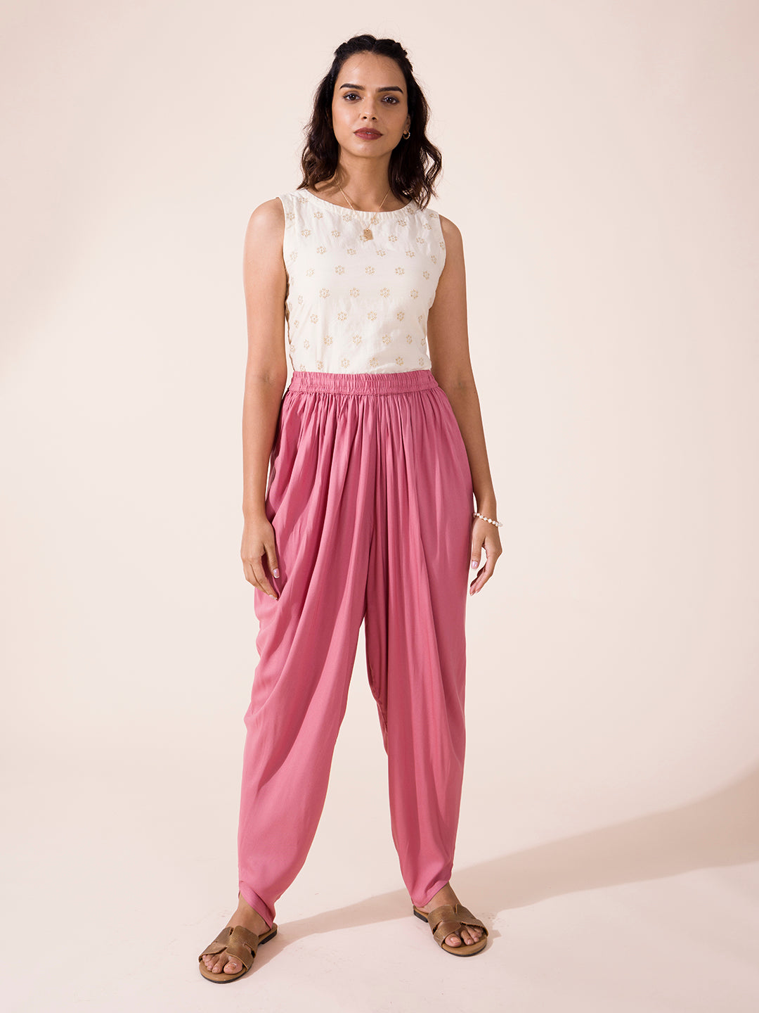 Dusty Pink Woven Viscose Harem Dhoti Pant