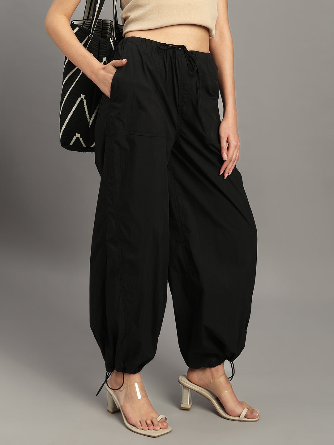 Black Cotton Parachute Pant – Go Colors India