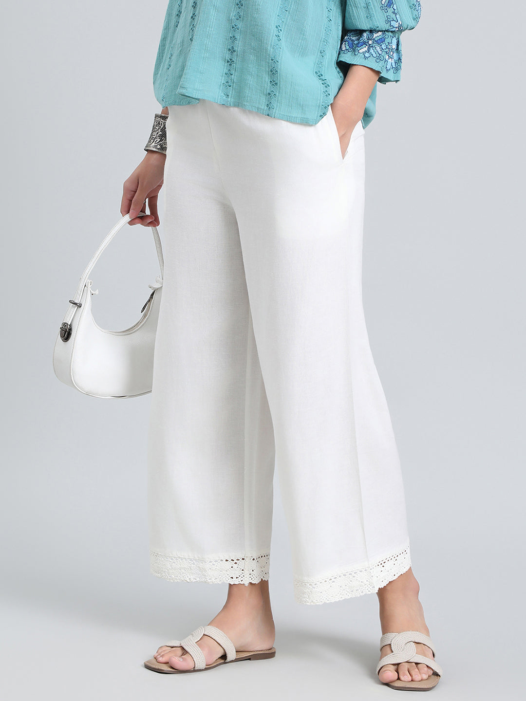 Cream Linen Lace Palazzo