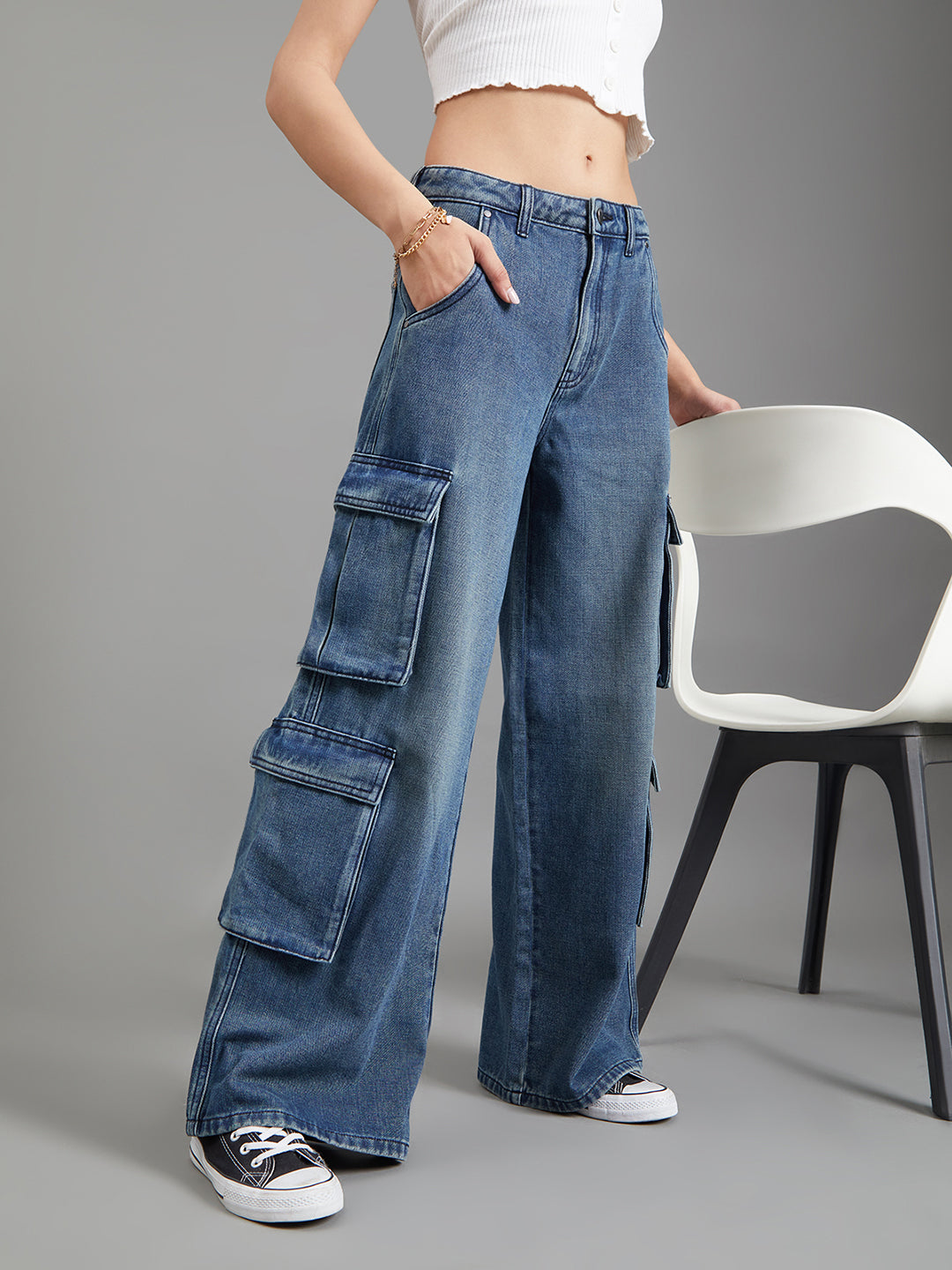 Dark Blue Denim Cargo Pants