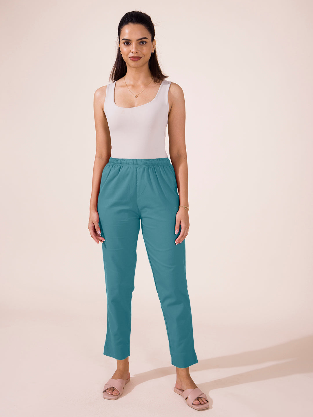 Dusty Blue Cotton Pencil Pant