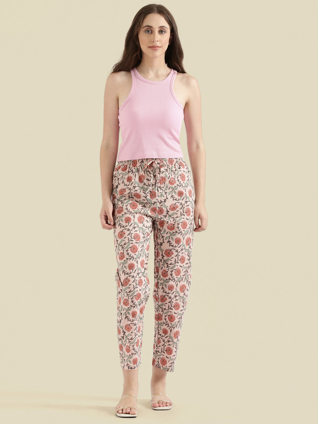 Medium Pink Cotton Woven Printed Lounge Pants