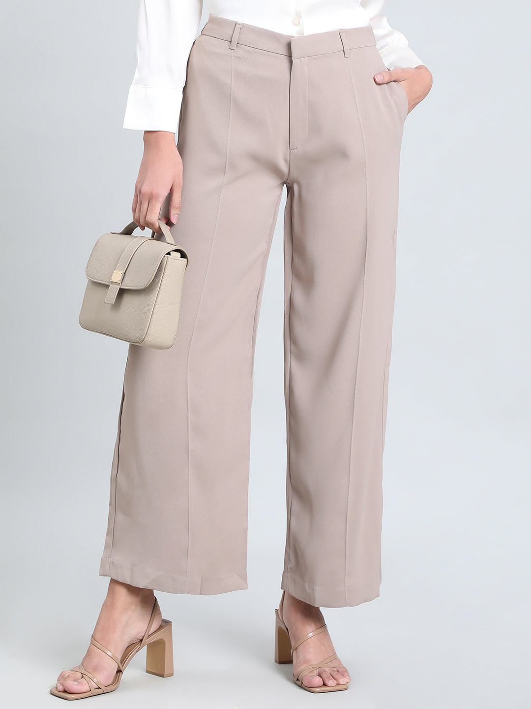 Light Chocolate Crepe Wide Trouser