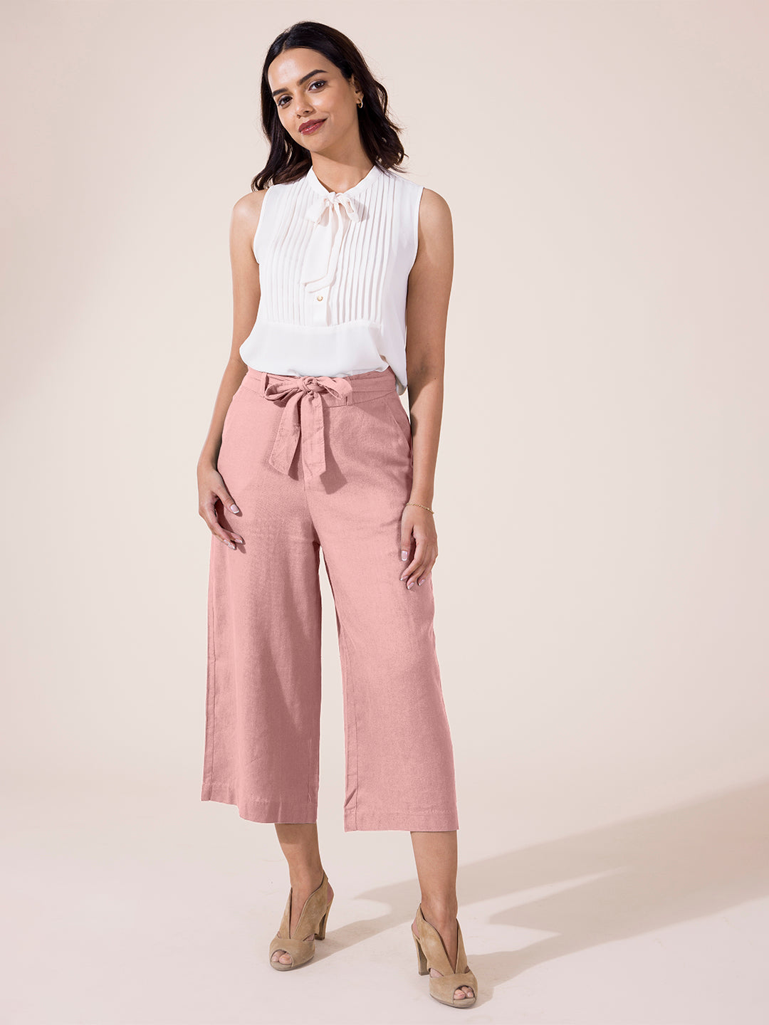 Dusty Pink Linen Blend Culottes