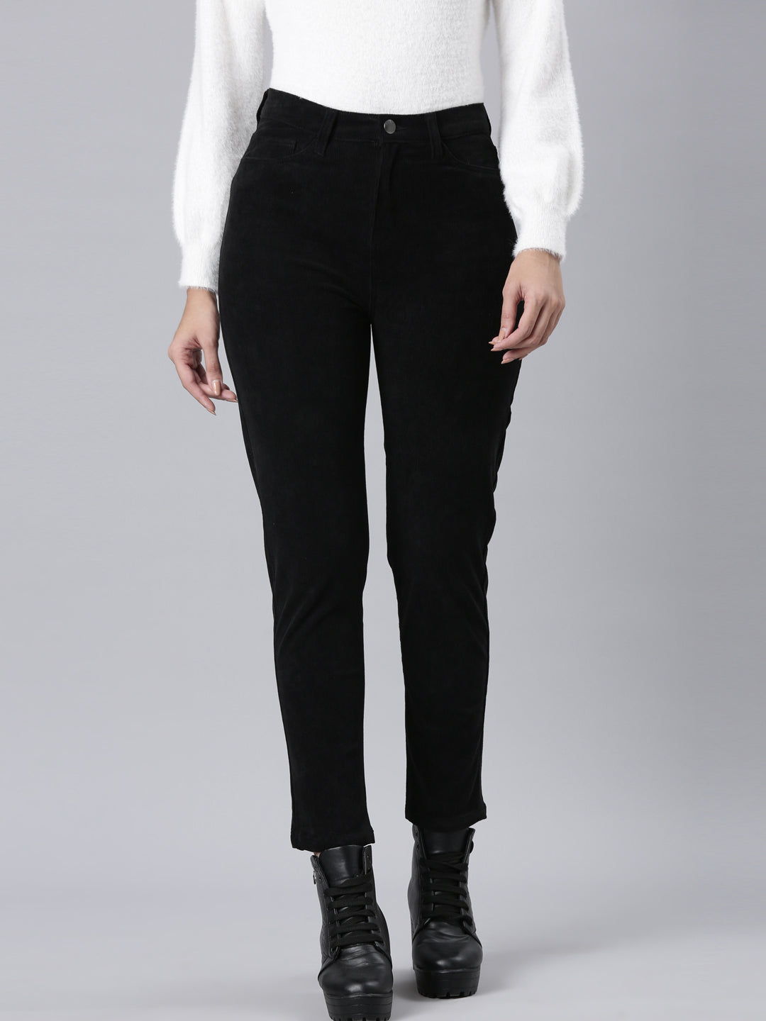 Black Tight Knit Corduroy Pants