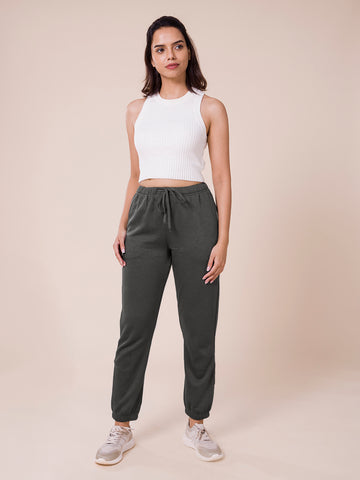 Women Solid Silver Grey Mid Rise Ultra Warm Jogger