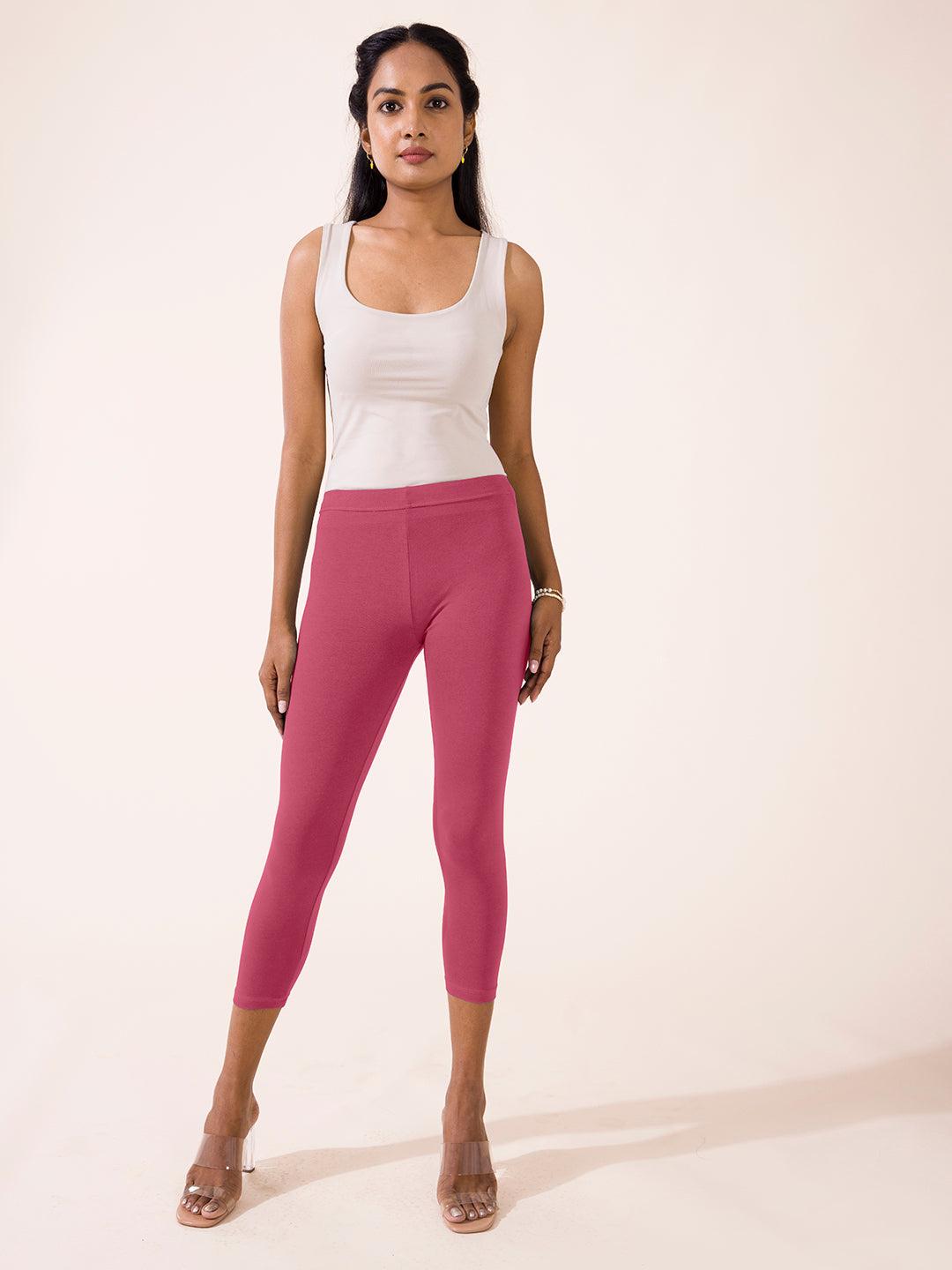 Light Wine Cotton Stretch Cropped Leggings