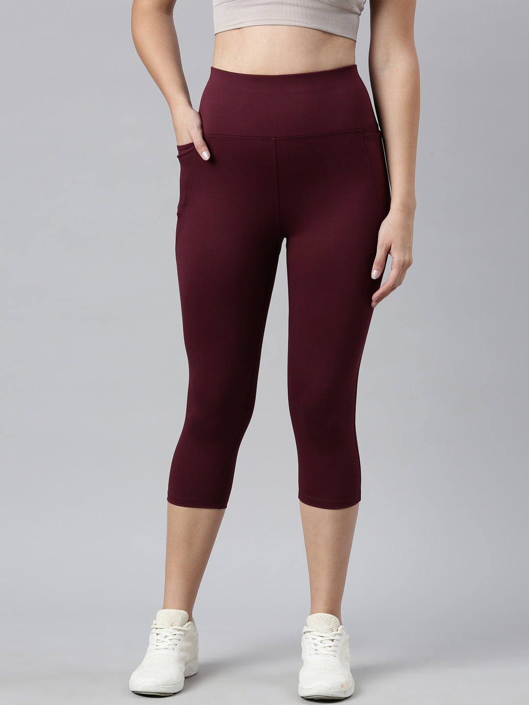 Buy SDL By Sweet Dreams Red Solid Narrow Fit Workout Capris