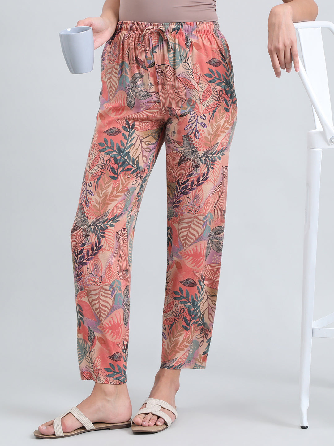 Medium Pink Woven Viscose Printed Lounge Pants