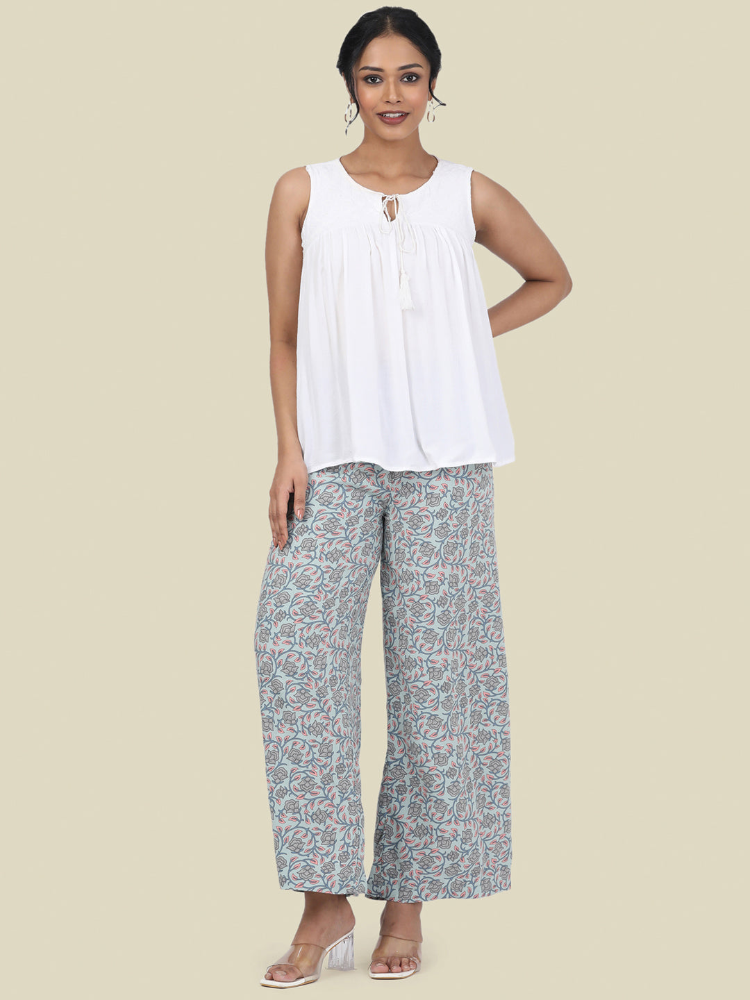 Blue Woven Viscose Printed Palazzo