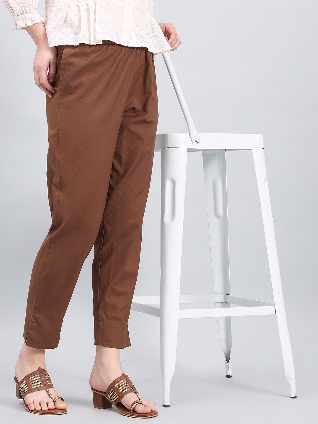 Brown Cotton Pencil Pant