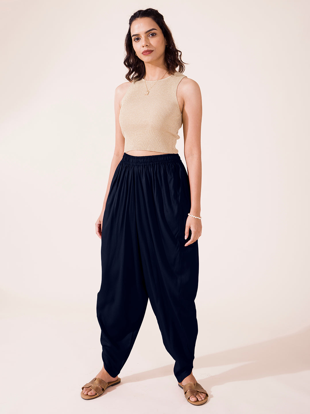 Navy Woven Viscose Harem Dhoti Pant