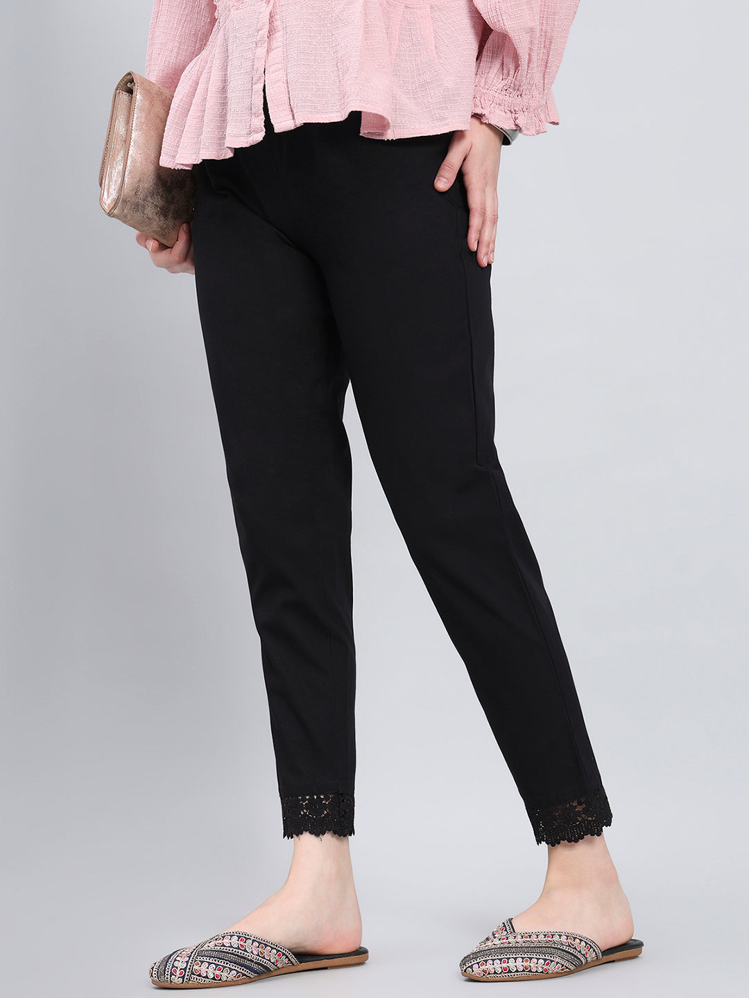 Black 100% Cotton Lace Pencil Pant