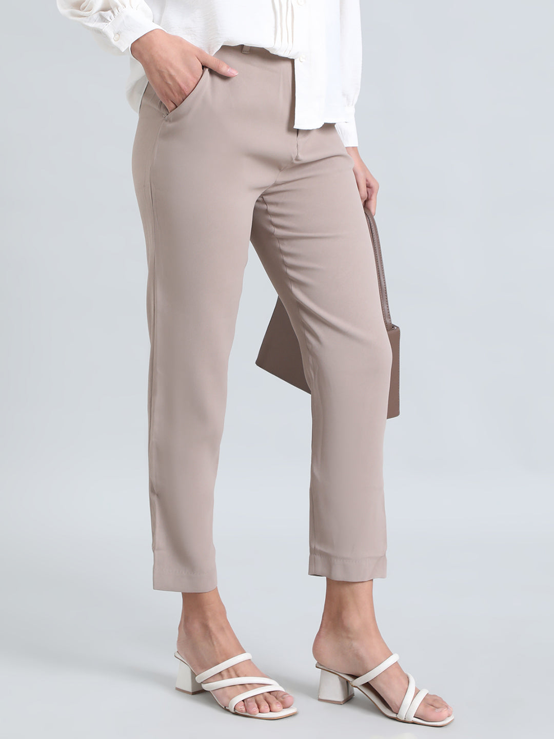 Light Chocolate Crepe Tapered Trouser