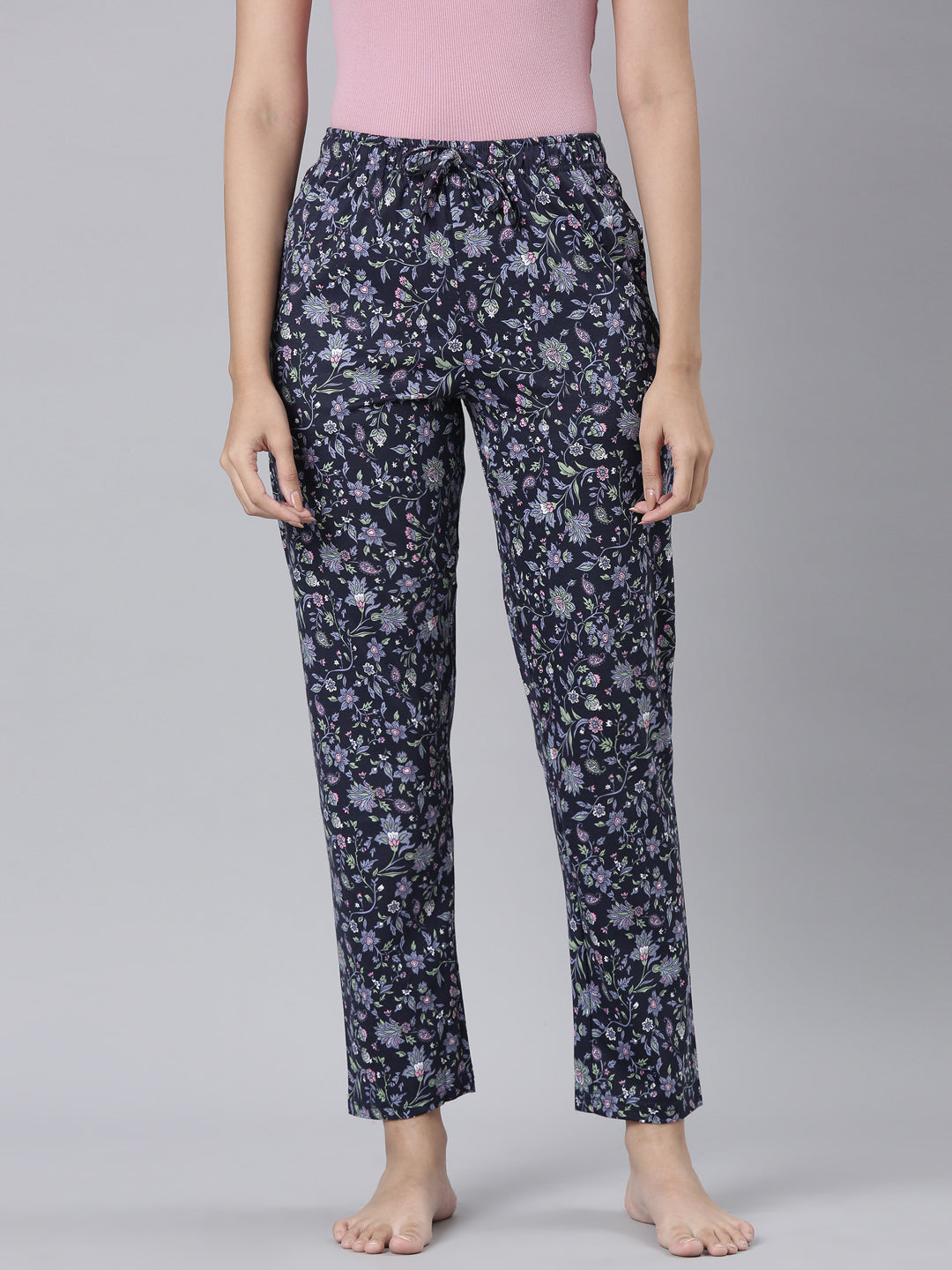 Navy Cotton Knit Printed Lounge Pants