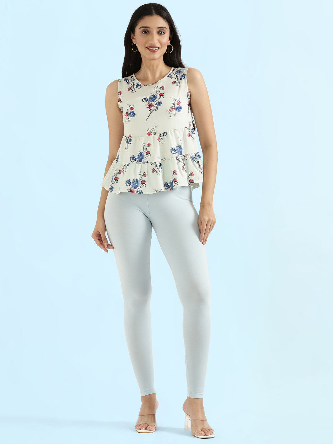 Pastel Blue Cotton Stretch Ankle Length Leggings