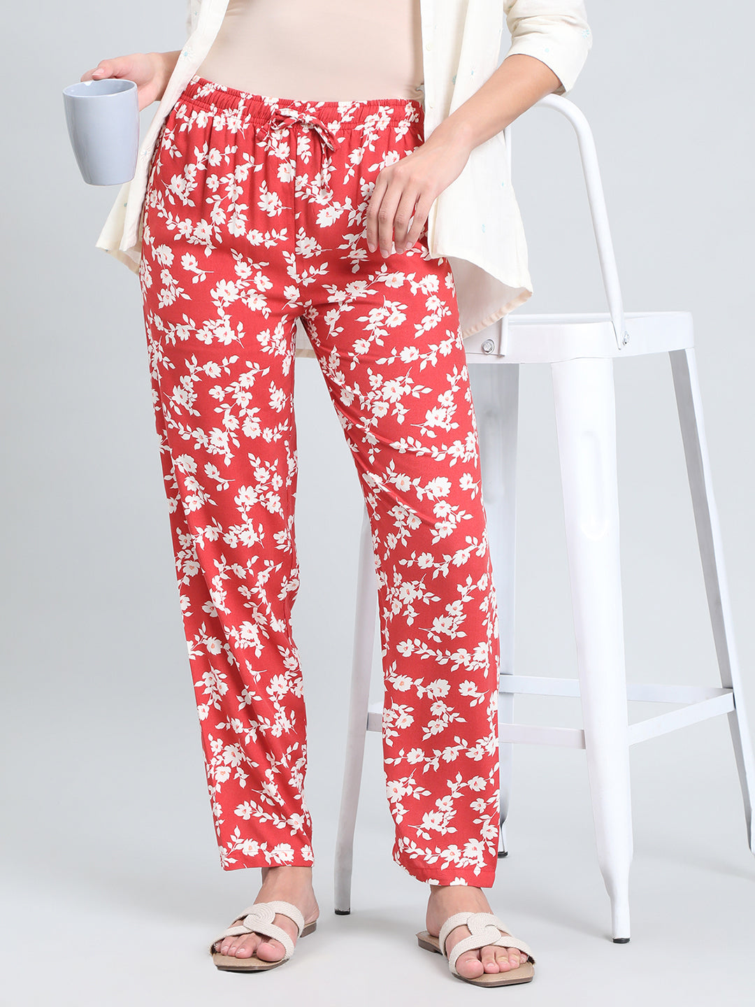 Red Woven Viscose Printed Lounge Pants