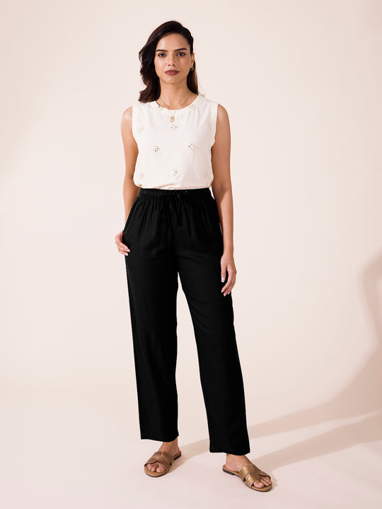 Buy GO COLORS Women Black Solid 100% Cotton Pants Online at Best Prices in  India - JioMart.