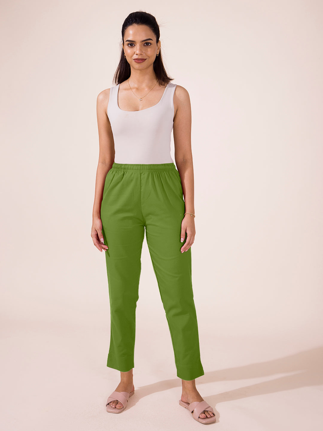 Pista Green Cotton Pencil Pant