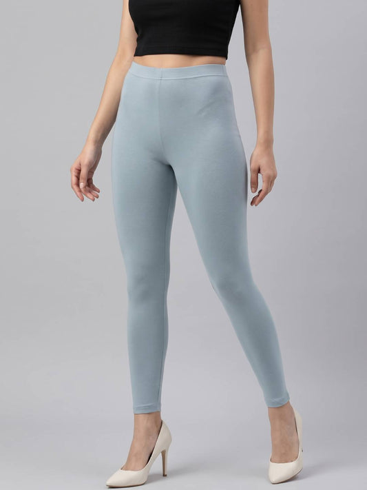 Dusty Blue Cotton Stretch Ankle Length Leggings